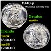 Image 1 : 1940-p Walking Liberty Half Dollar 50c Graded GEM++ Unc