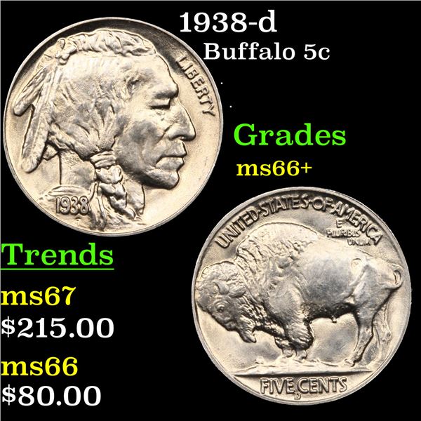 1938-d Buffalo Nickel 5c Graded GEM++ Unc