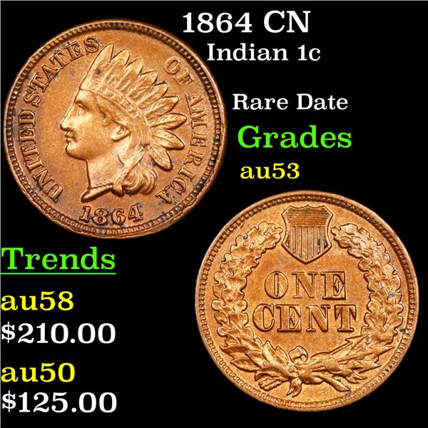 1864 CN Indian Cent 1c Graded Select AU