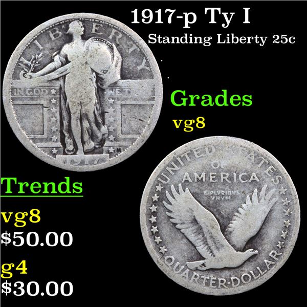 1917-p Ty I Standing Liberty Quarter 25c Graded vg, very good