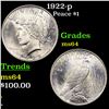 Image 1 : 1922-p Peace Dollar $1 Graded Choice Unc