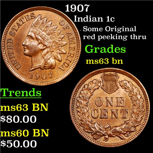 1907 Indian Cent 1c Graded Select Unc BN