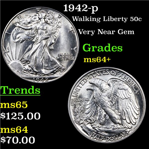 1942-p Walking Liberty Half Dollar 50c Graded Choice+ Unc