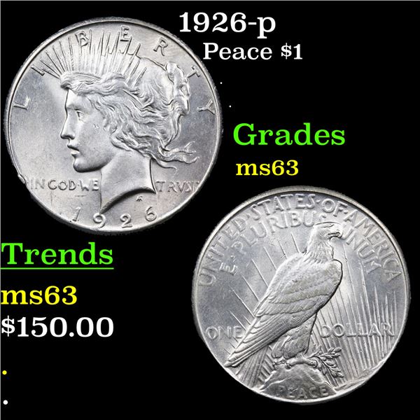 1926-p Peace Dollar $1 Graded Select Unc