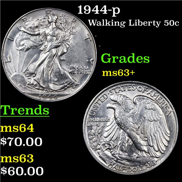 1944-p Walking Liberty Half Dollar 50c Graded Select+ Unc