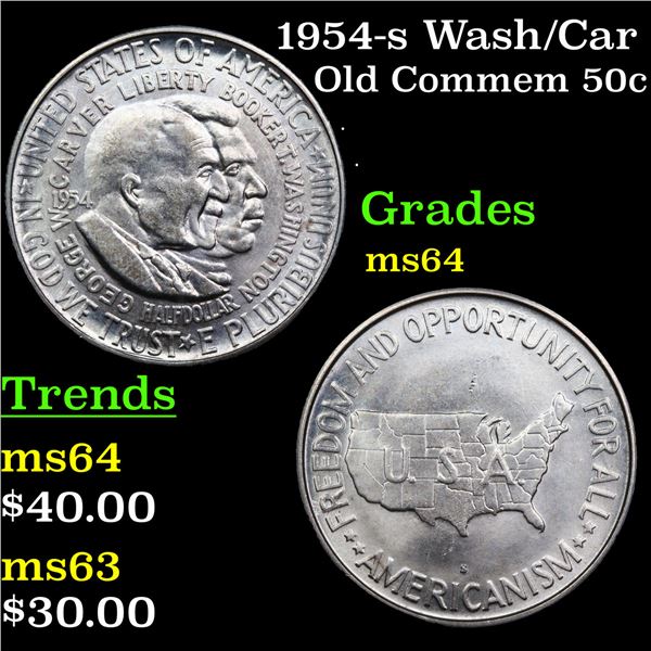 1954-s Wash/Car Old Commem Half Dollar 50c Graded Choice Unc