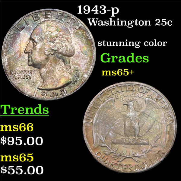 1943-p Washington Quarter 25c Graded GEM+ Unc