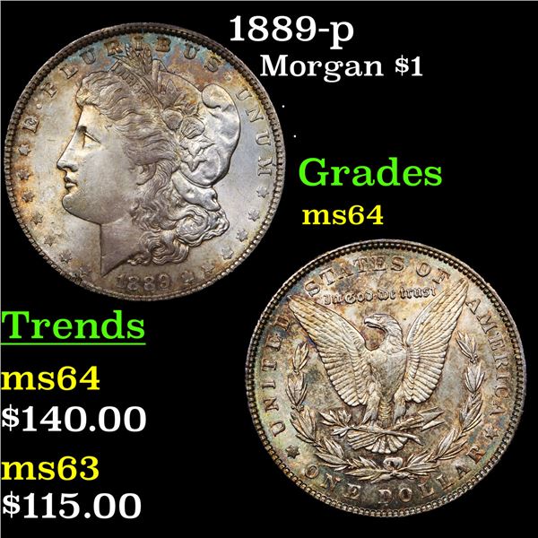 1889-p Morgan Dollar $1 Graded Choice Unc