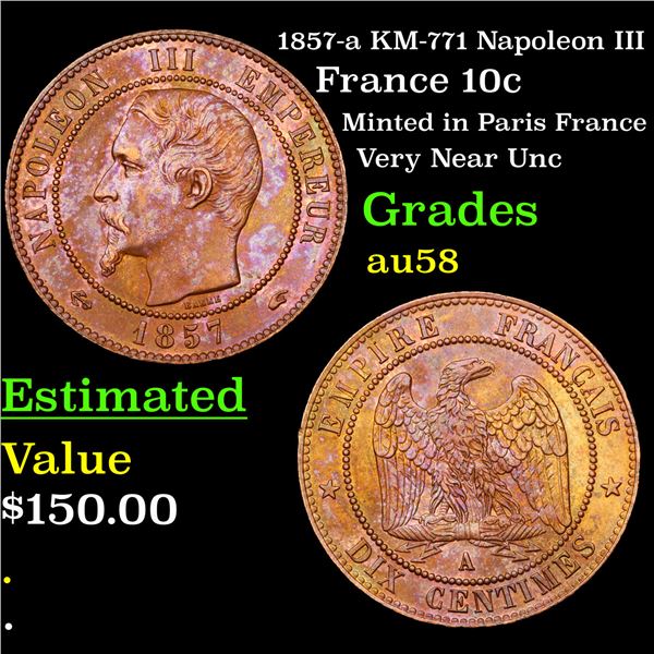 1857-a KM-771 Napoleon III  10 Centimes Graded Choice AU/BU Slider