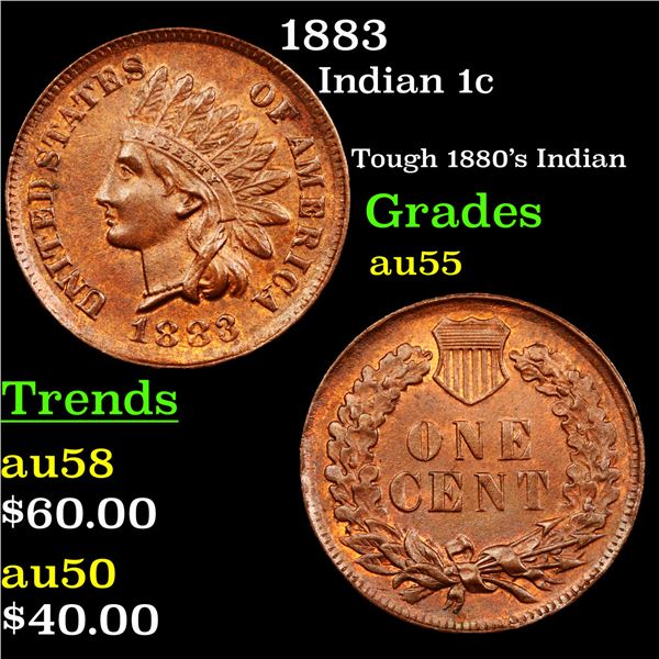 1883 Indian Cent 1c Graded Choice AU