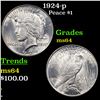 Image 1 : 1924-p Peace Dollar $1 Graded Choice Unc