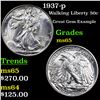 Image 1 : 1937-p Walking Liberty Half Dollar 50c Graded GEM Unc