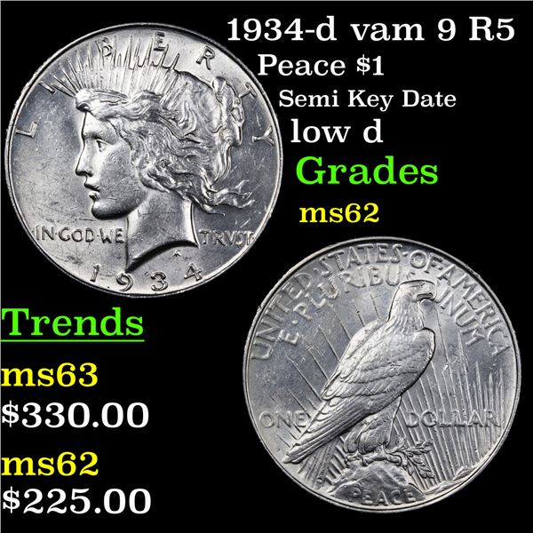 1934-d vam 9 R5 Peace Dollar $1 Graded Select Unc