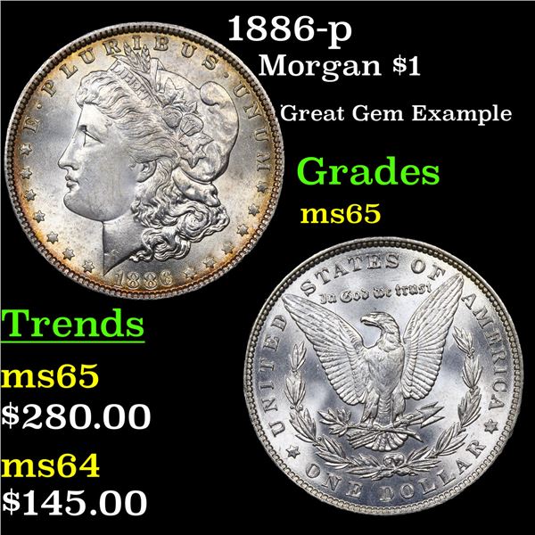 1886-p Morgan Dollar $1 Graded GEM Unc