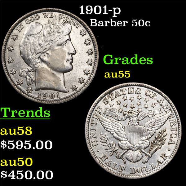 1901-p Barber Half Dollars 50c Graded Choice AU