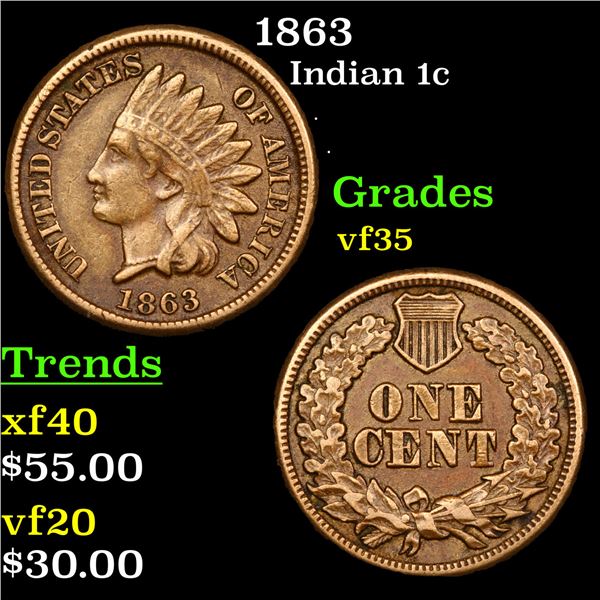 1863 Indian Cent 1c Graded vf++