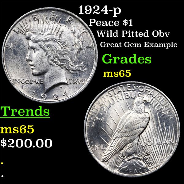 1924-p Peace Dollar $1 Graded GEM Unc