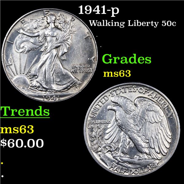 1941-p Walking Liberty Half Dollar 50c Graded Select Unc