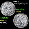 Image 1 : 1941-p Walking Liberty Half Dollar 50c Graded Select Unc