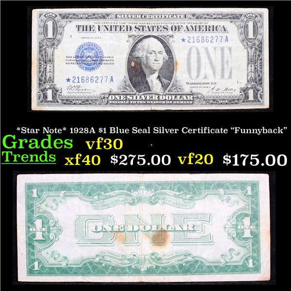 *Star Note* 1928A $1 Blue Seal Silver Certificate "Funnyback" Grades vf++