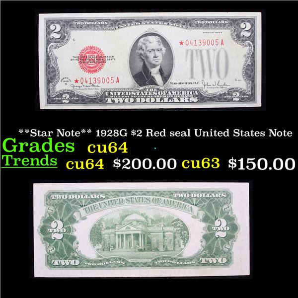 **Star Note** 1928G $2 Red seal United States Note Grades Choice CU