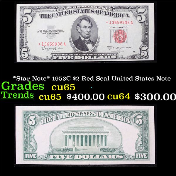 *Star Note* 1953C $2 Red Seal United States Note Grades Gem CU
