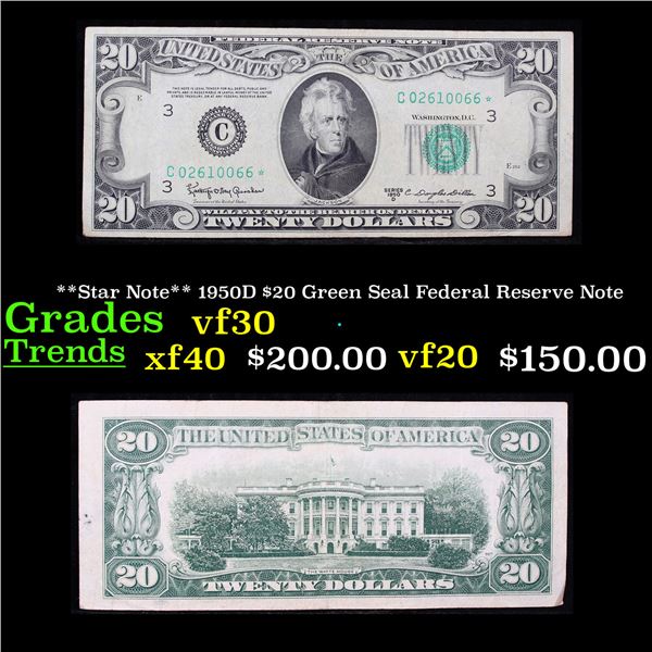 **Star Note** 1950D $20 Green Seal Federal Reserve Note Grades vf++