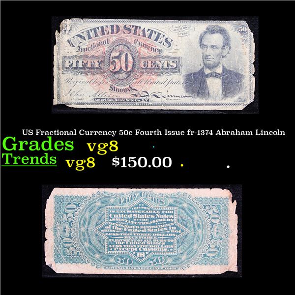 US Fractional Currency 50c Fourth Issue fr-1374 Abraham Lincoln Grades vg, very good