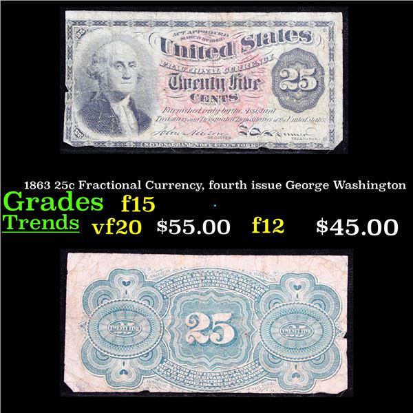 1863 25c Fractional Currency, fourth issue George Washington Grades f+