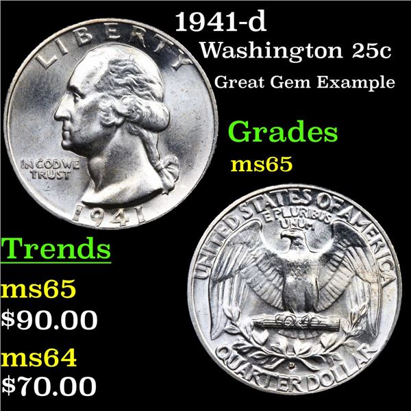 1941-d Washington Quarter 25c Graded GEM Unc
