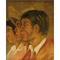 20th Century Mexican School Three Men Oil on
