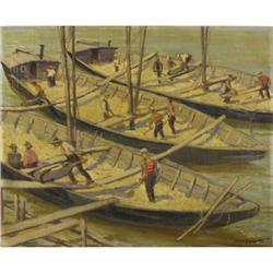 Karol Gajewski Oil on canvas Workmen on the Boat