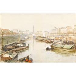 JEAN HENRI ZUBER WATERCOLOR ON PAPER SEINE RIVER