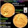 Image 1 : ***Auction Highlight*** 1928-p Gold Indian Quarter Eagle $2 1/2 Graded ms64 By NGC (fc)