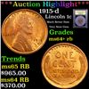 Image 1 : ***Auction Highlight*** 1915-d Lincoln Cent 1c Graded Choice+ Unc RB By USCG (fc)