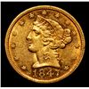 Image 2 : ***Auction Highlight*** 1847-p Gold Liberty Quarter Eagle $2 1/2 Graded Select Unc By USCG (fc)