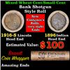 Image 1 : Mixed small cents 1c orig shotgun roll, 1916-S Wheat Cent, 1896 Indian Cent other end, Brandt Wrappe