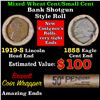 Image 1 : Mixed small cents 1c orig shotgun roll, 1919-S Wheat Cent, 1858 Flying Eagle Cent other end, Brandt 