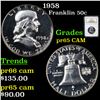 Image 1 : Proof NGC 1958 Franklin Half Dollar 50c Graded pr65 CAM By NGC