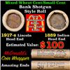 Image 1 : Mixed small cents 1c orig shotgun roll, 1917-d Wheat Cent, 1889 Indian Cent other end, Brandt Wrappe