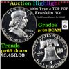 Image 1 : ***Auction Highlight*** NGC TOP POP! 1956 Type 2 Franklin Half Dollar 50c Graded pr69 DCAM By NGC.