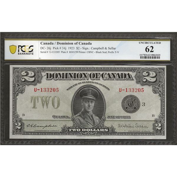 Canada DC- 26j 1923 $2 UNC62 PCGS