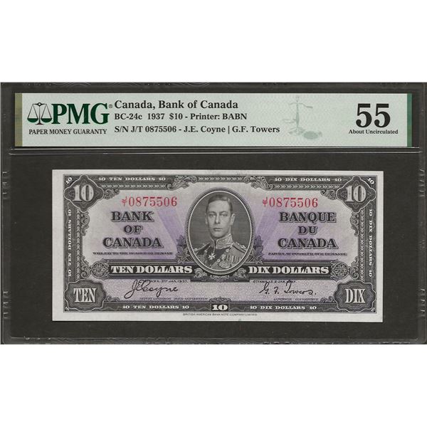 Canada BC-24c 1937 $10 AU55 PMG