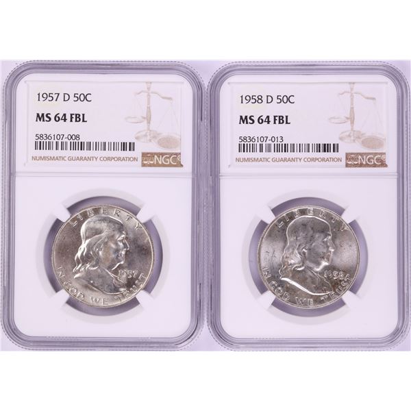 Lot of 1957-D & 1958-D Franklin Half Dollar Coins NGC MS64FBL