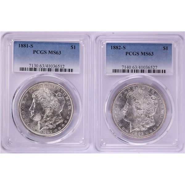 Lot of 1881-S & 1882-S $1 Morgan Silver Dollar Coins PCGS MS63