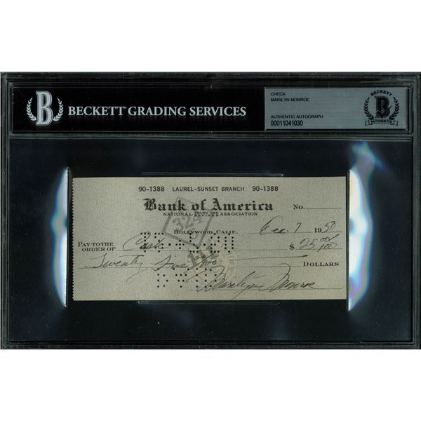 MARILYN MONROE SIGNED BANK CHECK (BECKETT AUTHENTICATED)