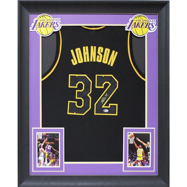 Magic Johnson Authentic Signed Black Pro Style Framed Jersey (Beckett Witnessed)