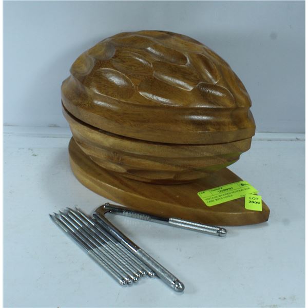 VINTAGE WOODEN NUTCRACKER CASE WITH TOOLS