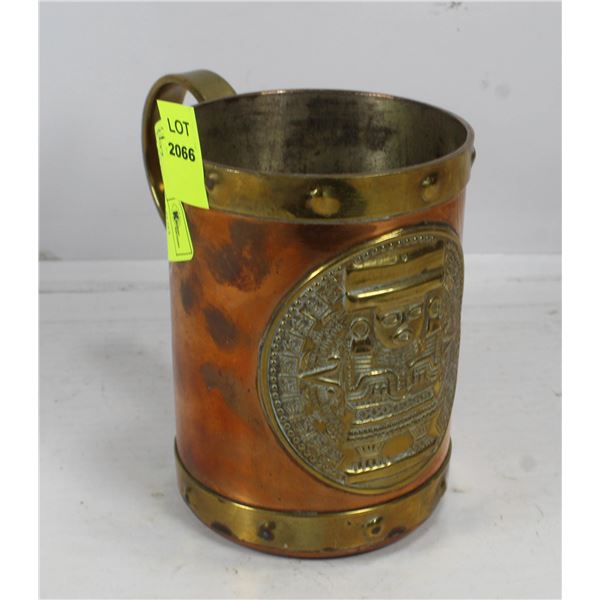 COPPER AZTEC BRASS EDGE MUG WITH SYMBOL