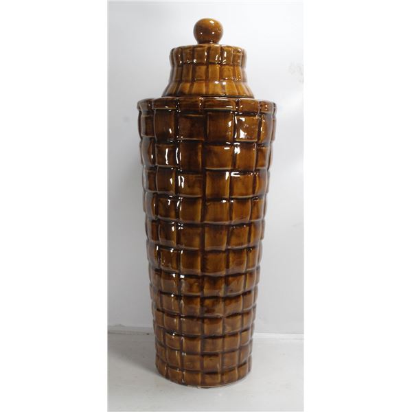 LARGE LIDDED BROWN VASE